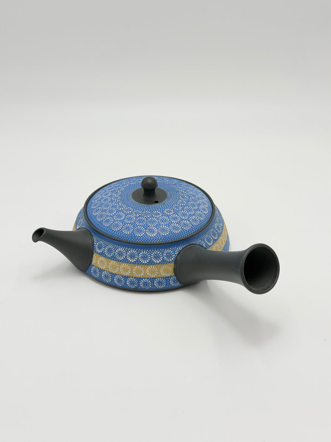 極平青二色印花急須